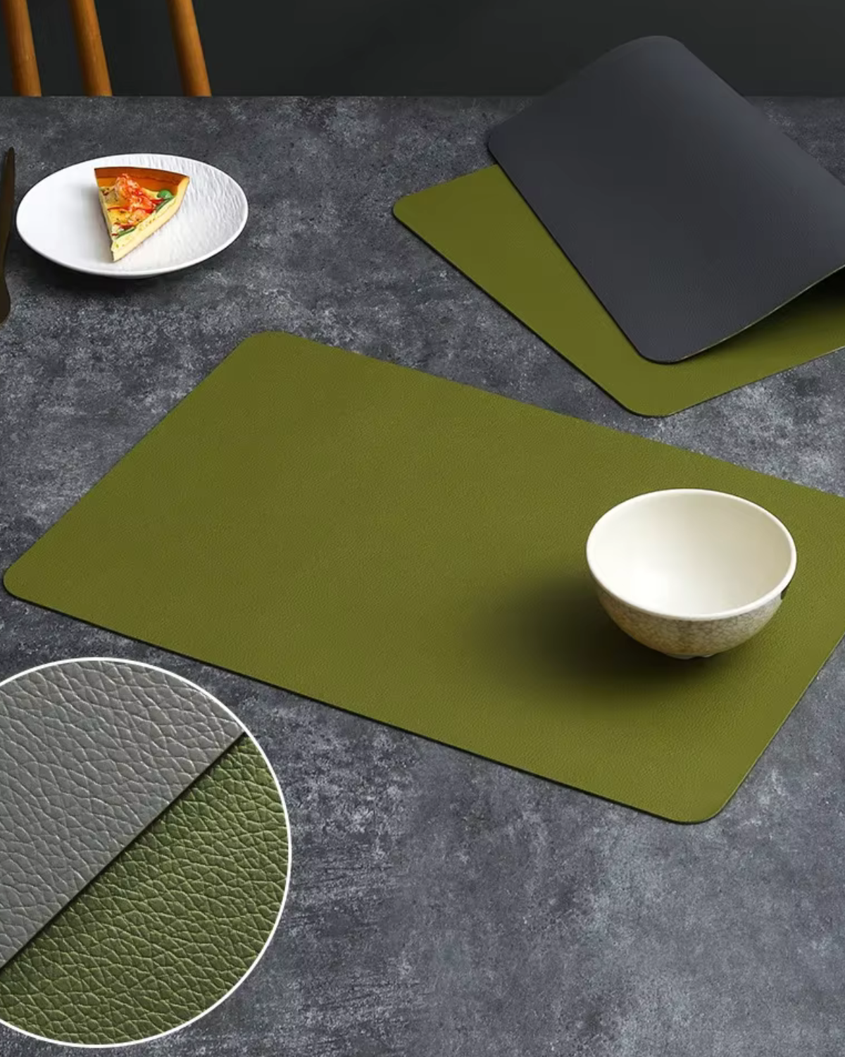 Sets de table lavables Vert foncé Gris / 4 Pcs sets-de-table.fr