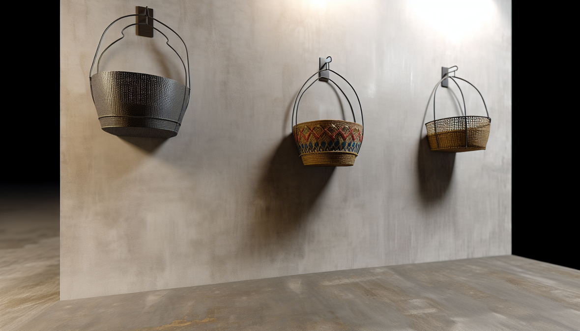 '3 sets de table muraux avec motifs différents sur un mur béton'