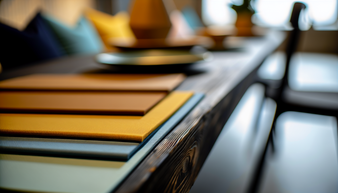 palette de couleurs contrastées sur une table en bois